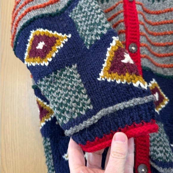 Vintage Ecuador Tejidos Hand Knit Chunky Heavy Wool Cardigan Hand Made - Picture 2 of 12